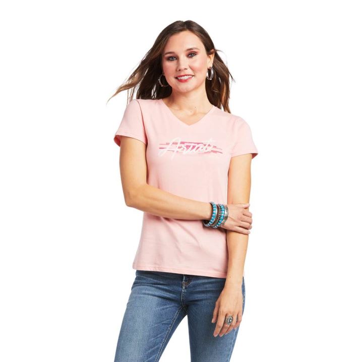 Ariat REAL Logo Script Klassische Fit Tee Rosa | qx5zGeQD