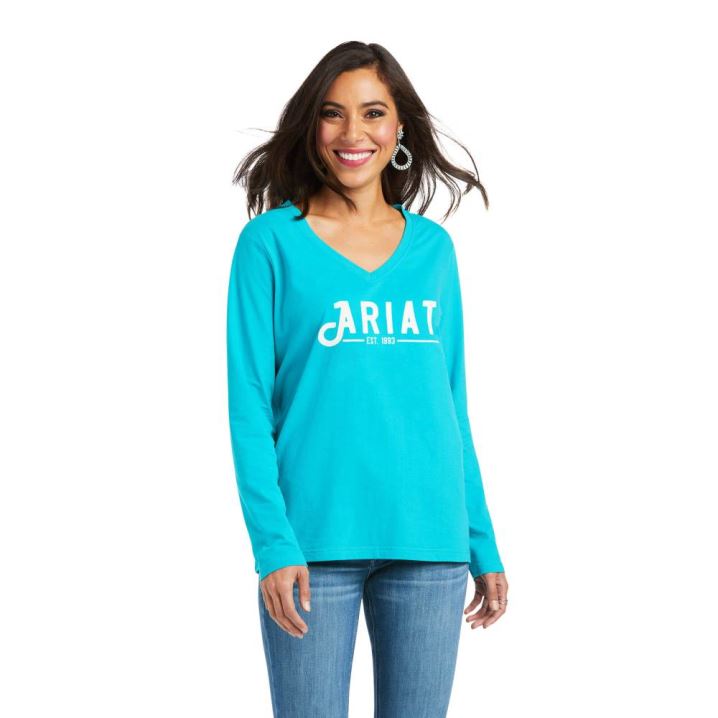 Ariat REAL Logo Tee Blau | S68vnQNM