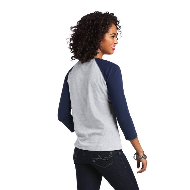 Ariat REAL Long Live Baseball Tee Navy | Y1Tecluu