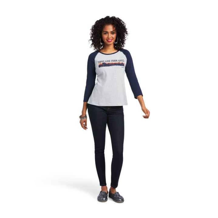 Ariat REAL Long Live Baseball Tee Navy | Y1Tecluu