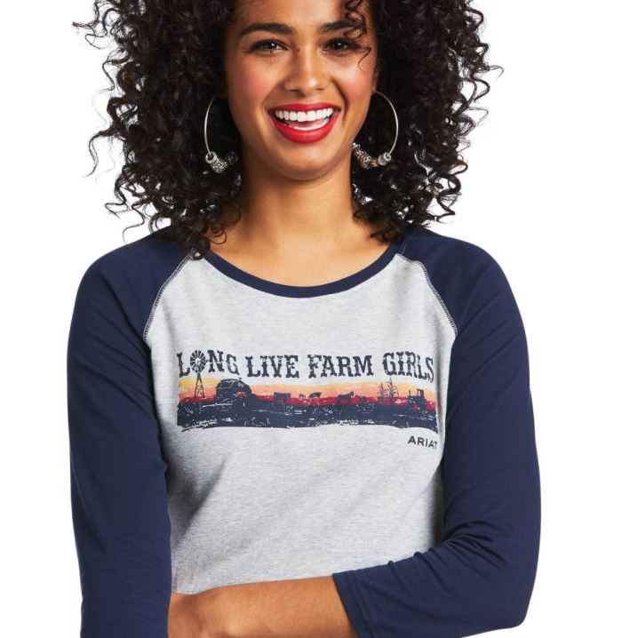 Ariat REAL Long Live Baseball Tee Navy | Y1Tecluu