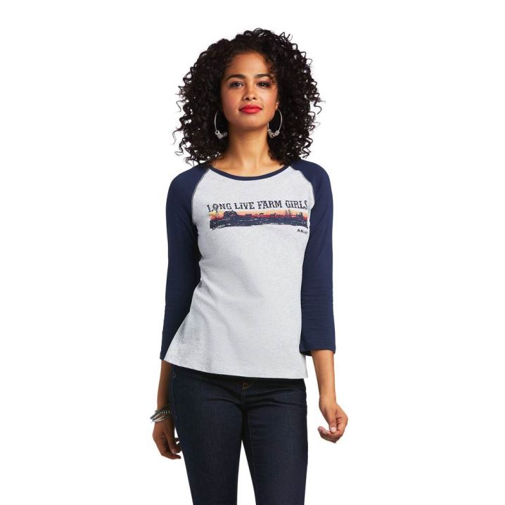 Ariat REAL Long Live Baseball Tee Navy | Y1Tecluu