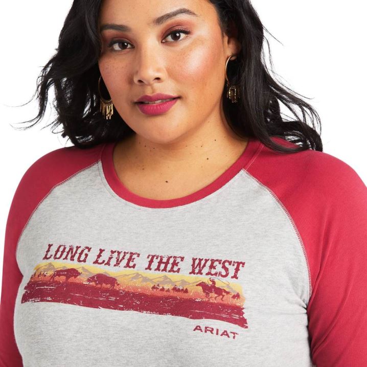 Ariat REAL Long Live Baseball Tee Rot Grau | znXfX93u