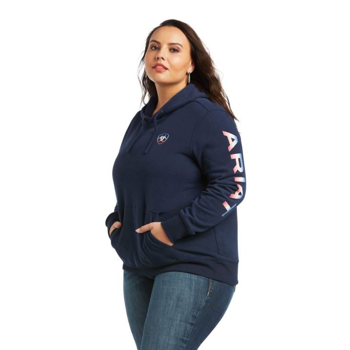 Ariat REAL Serape Logo Arm Sweatshirt Navy | Zt4WtPKM