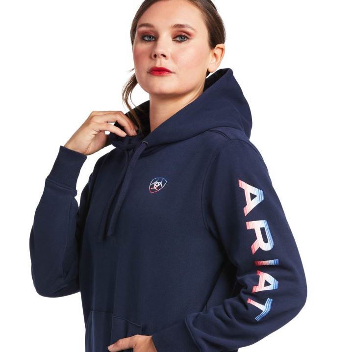 Ariat REAL Serape Logo Arm Sweatshirt Navy | Zt4WtPKM