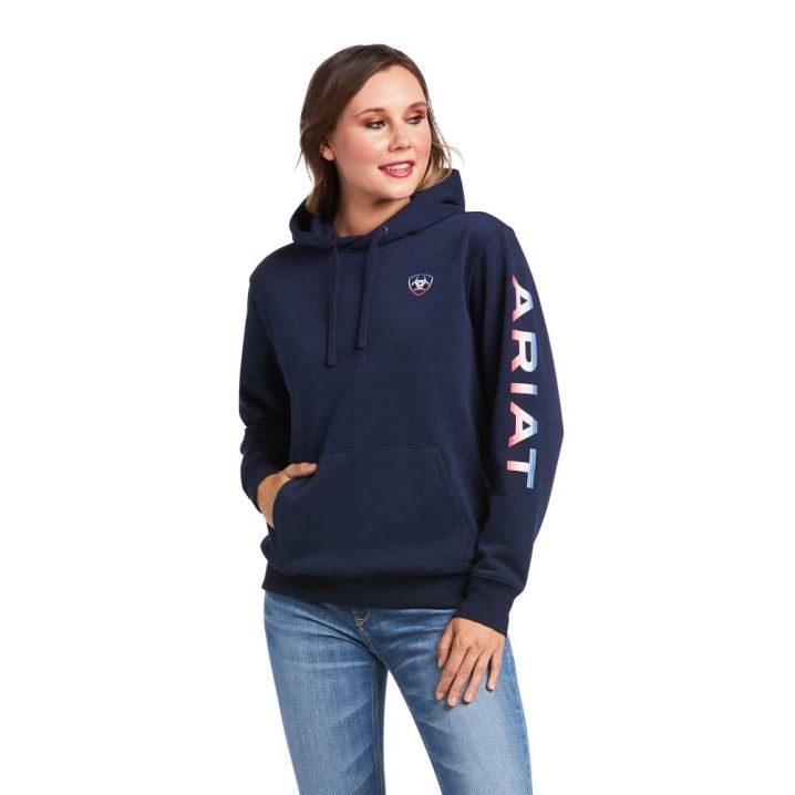 Ariat REAL Serape Logo Arm Sweatshirt Navy | Zt4WtPKM