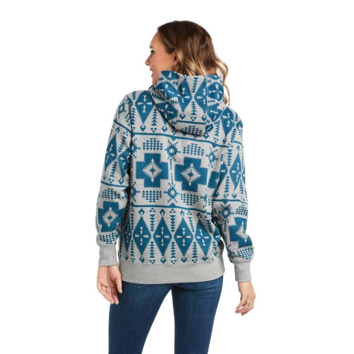 Ariat REAL Southwest Hoodie Grau Türkis | Sf0cy2cD