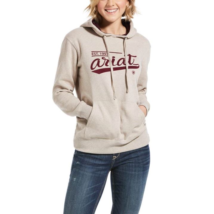 Ariat REAL Varsity Logo Sweatshirt Oatmeal Heather | EhFbIrU9