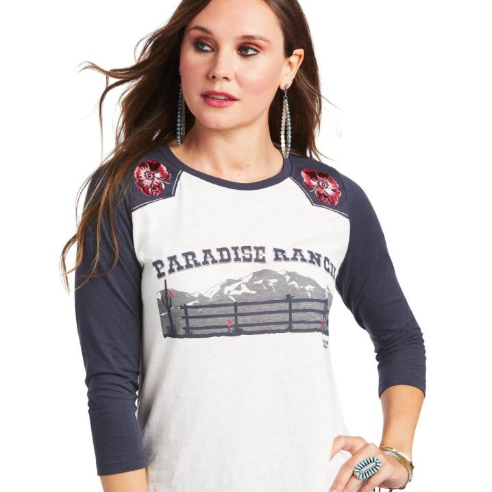 Ariat Ranch Flowers Raglan Shirt Cloud Dancer | 9aQWNjr7