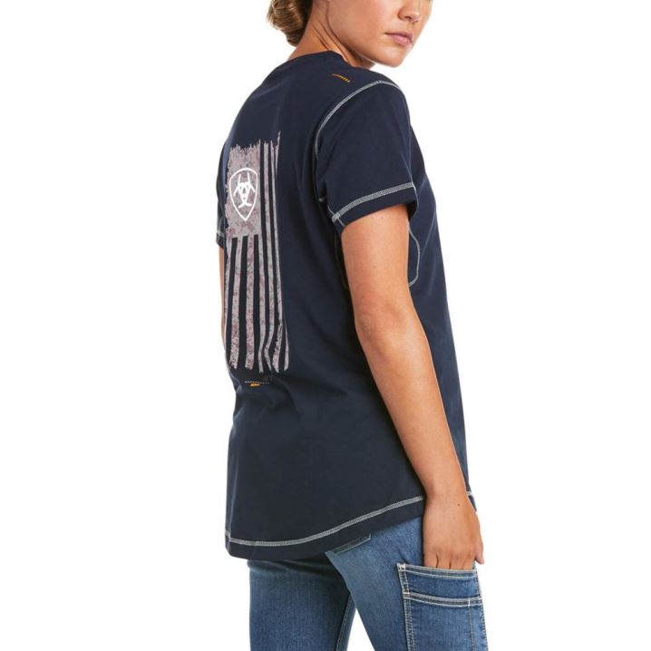 Ariat Rebar Arbeits Woman Camo Flag T-Shirt Navy | MrWsmZjP