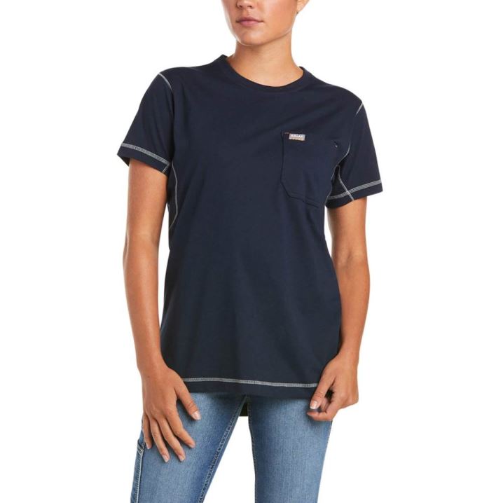 Ariat Rebar Arbeits Woman Camo Flag T-Shirt Navy | MrWsmZjP