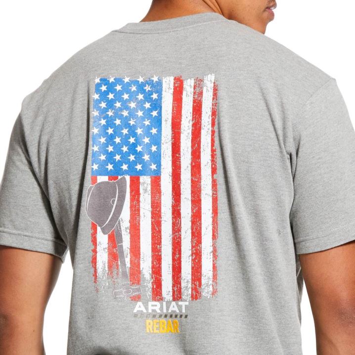 Ariat Rebar Baumwoll Strong American Grit Graphic T-Shirt Grau | TkouwYIu