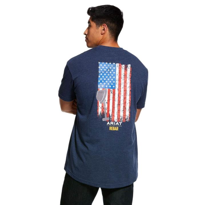 Ariat Rebar Baumwoll Strong American Grit Graphic T-Shirt Navy | V4rxtOea