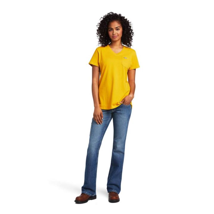 Ariat Rebar Baumwoll Strong V-Neck Top Gold | rBRuY1iP