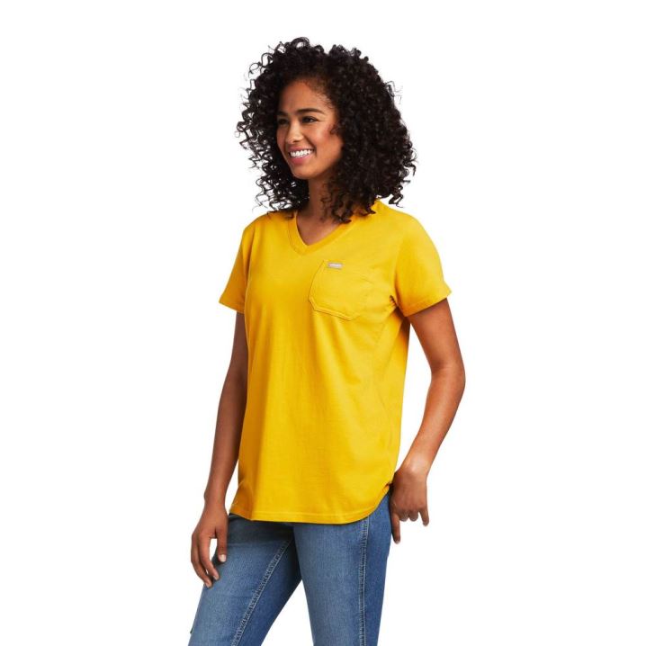 Ariat Rebar Baumwoll Strong V-Neck Top Gold | rBRuY1iP