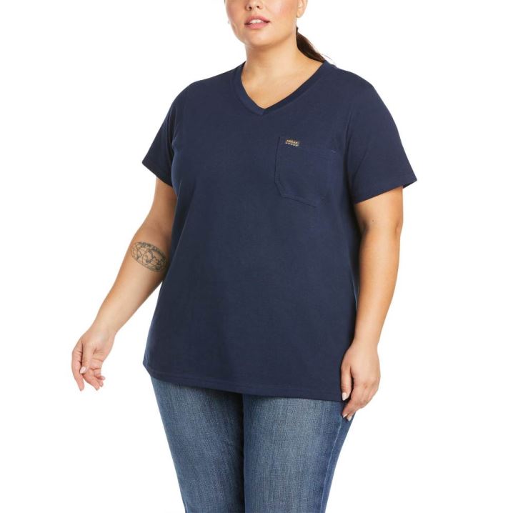 Ariat Rebar Baumwoll Strong V-Neck Top Navy | qAQ5BRDF