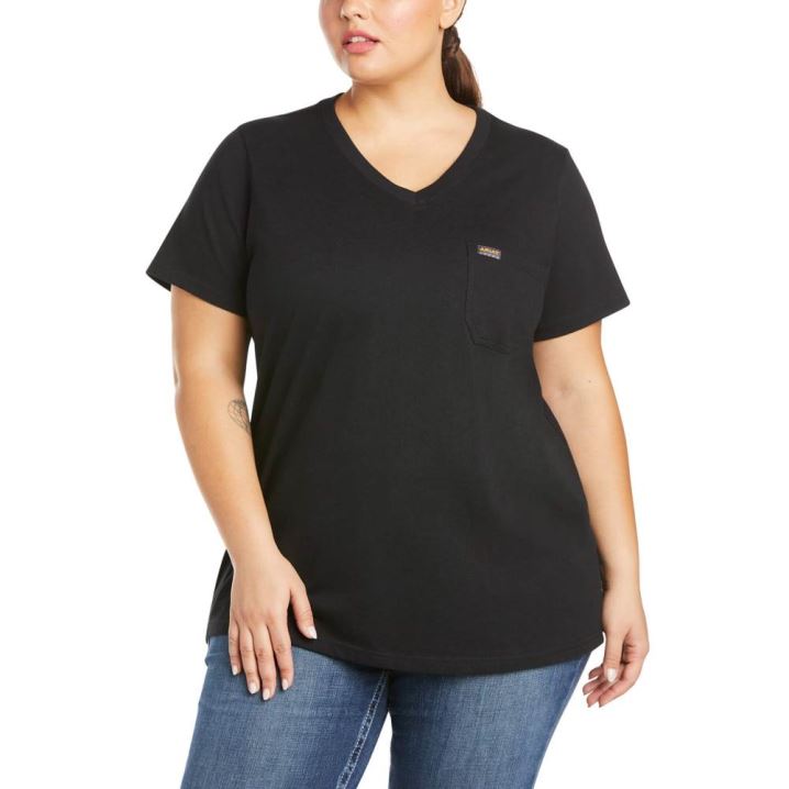 Ariat Rebar Baumwoll Strong V-Neck Top Schwarz | hRtpa6og