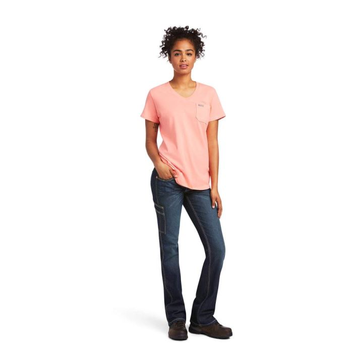 Ariat Rebar Baumwoll Strong V-Neck Top Summer Melon | uLlhoZn3