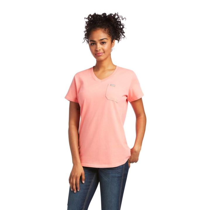 Ariat Rebar Baumwoll Strong V-Neck Top Summer Melon | uLlhoZn3