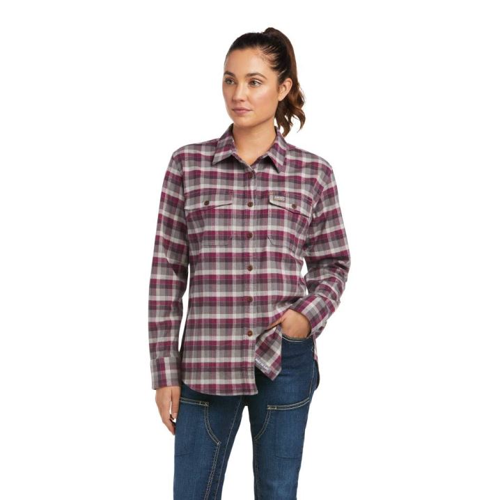 Ariat Rebar Flannel DuraStretch Arbeits Shirt Lila | 2G4mVhrV