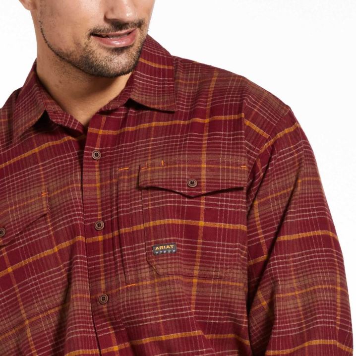 Ariat Rebar Flannel DuraStretch Arbeits Shirt Dunkelrot | ALAhSL5U