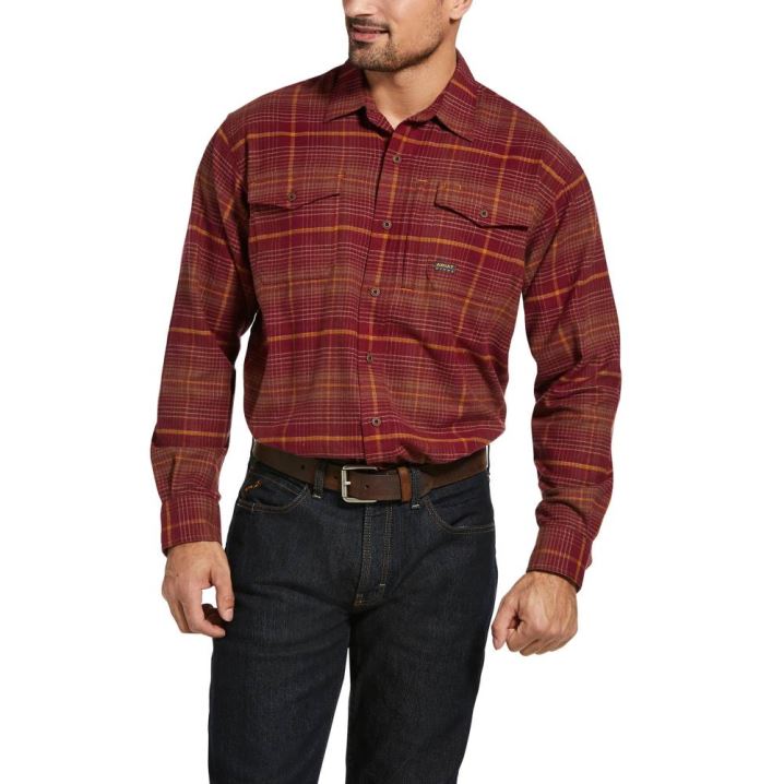 Ariat Rebar Flannel DuraStretch Arbeits Shirt Dunkelrot | ALAhSL5U