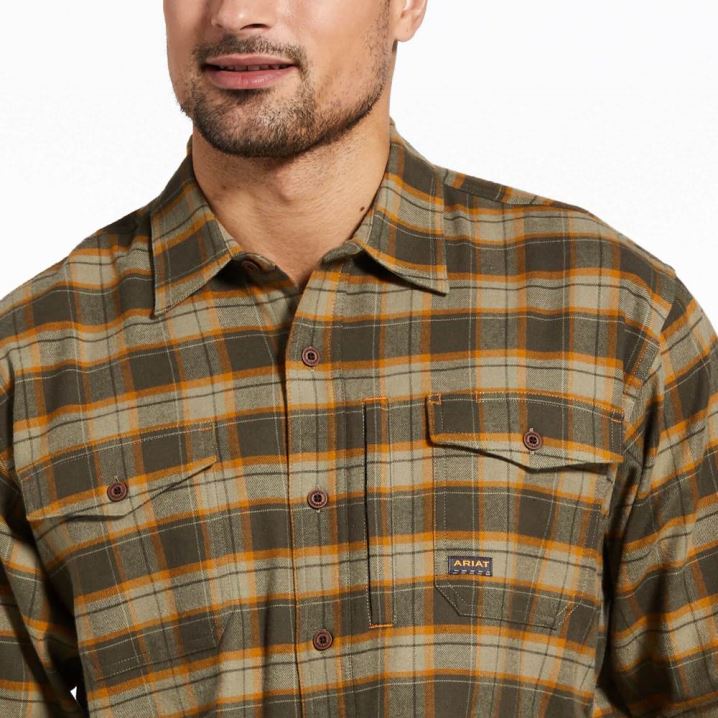 Ariat Rebar Flannel DuraStretch Arbeits Shirt Olivgrün | EpUayGoj