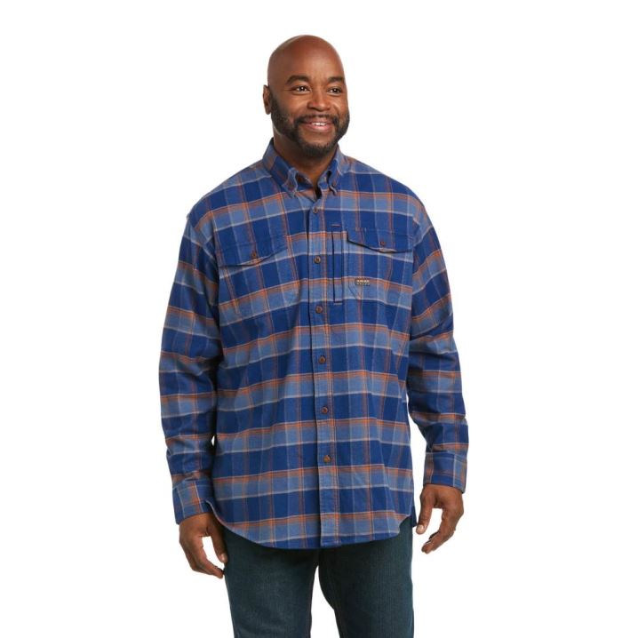 Ariat Rebar Flannel DuraStretch Arbeits Shirt Blau | PrlCyj4W