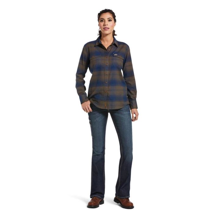 Ariat Rebar Flannel DuraStretch Arbeits Shirt Navy | cAGNN3fM