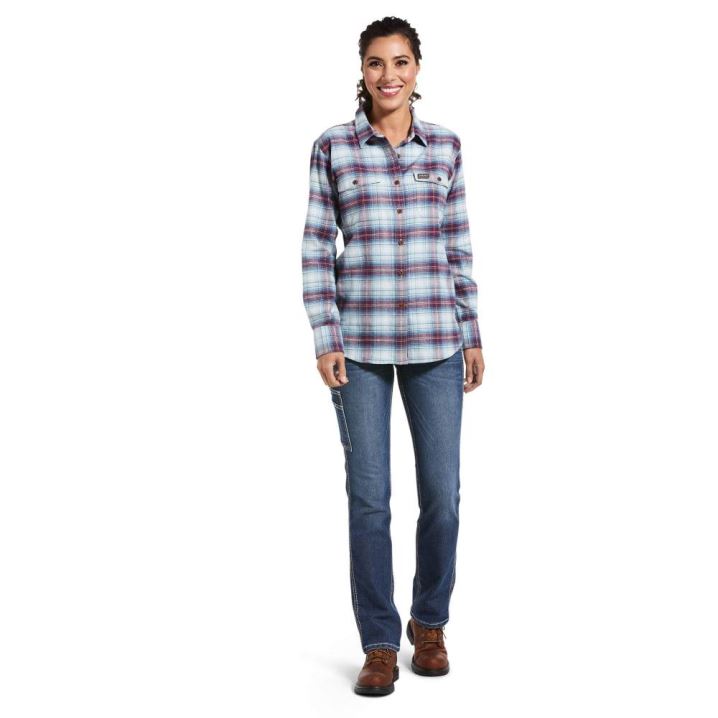 Ariat Rebar Flannel DuraStretch Arbeits Shirt Blau | eS1Ai4ER