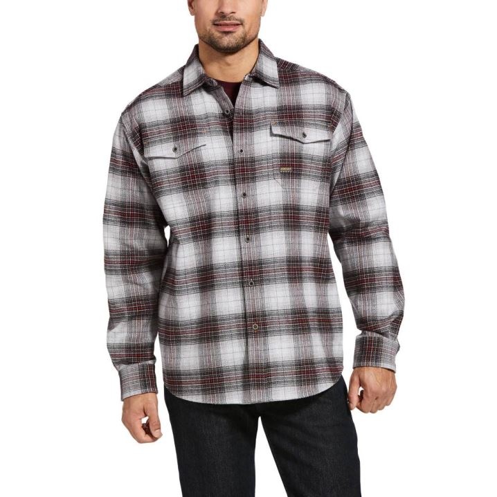 Ariat Rebar Heavyweight Flannel Shirt Grau | 4QLtXEzX