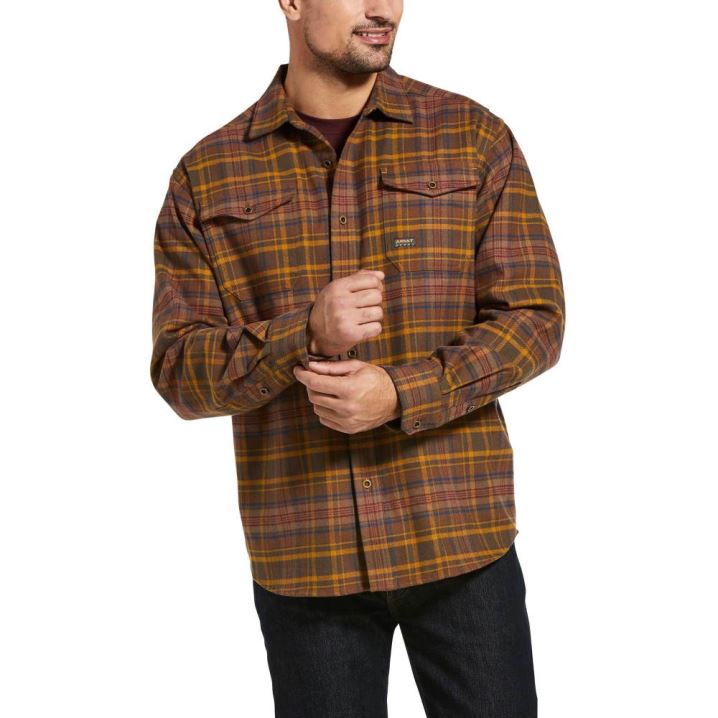 Ariat Rebar Heavyweight Flannel Shirt Wren Plaid | x50jy4FC