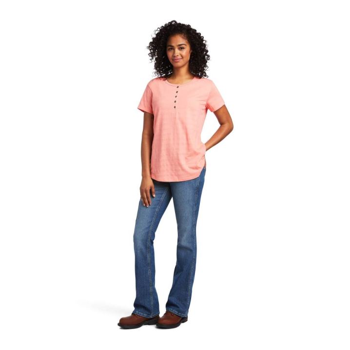 Ariat Rebar Henley T-Shirt Summer Melon | BaKnrJcC