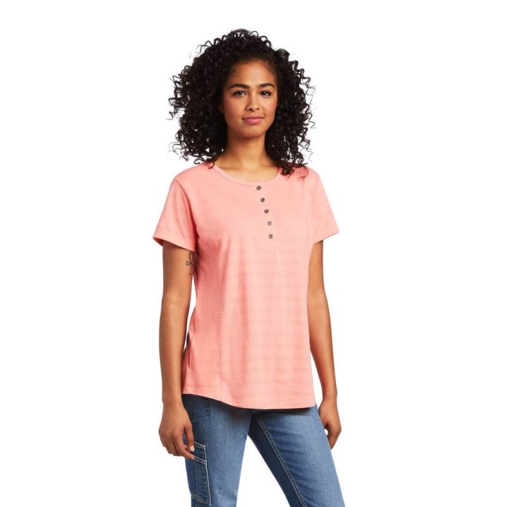 Ariat Rebar Henley T-Shirt Summer Melon | BaKnrJcC