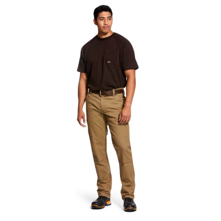 Ariat Rebar M4 Relaxed DuraStretch Made Tough Double Front Stackable Straight Leg Pant Khaki | VbBZAxdz