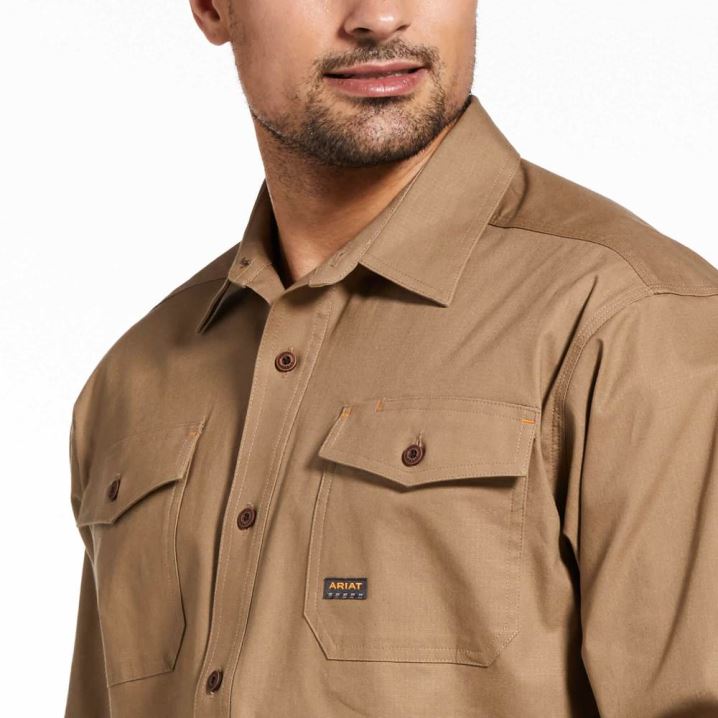 Ariat Rebar Made Tough DuraStretch Arbeits Shirt Khaki | MDHcVYPR