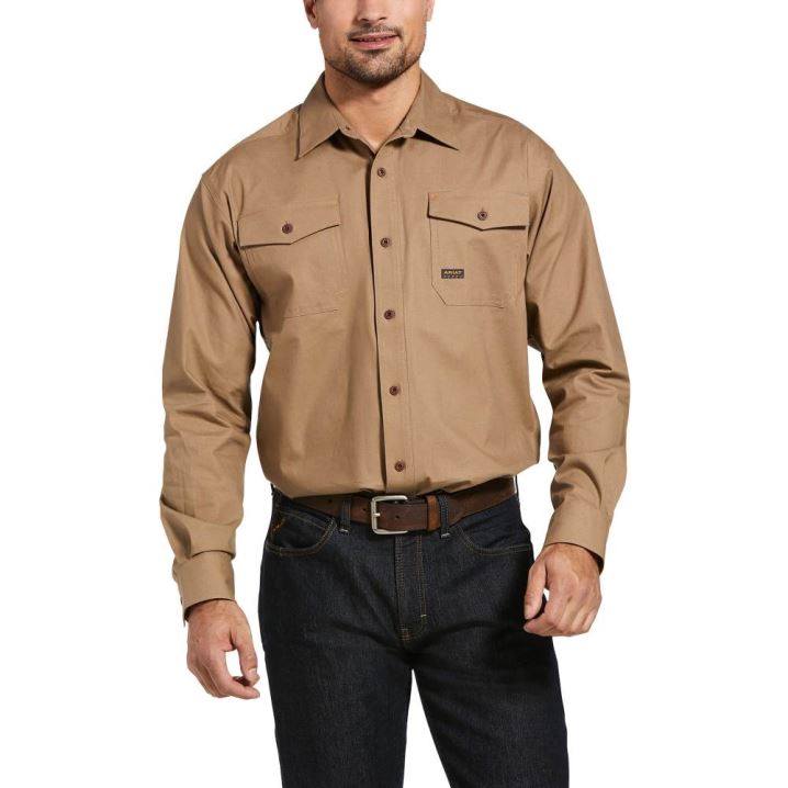 Ariat Rebar Made Tough DuraStretch Arbeits Shirt Khaki | MDHcVYPR