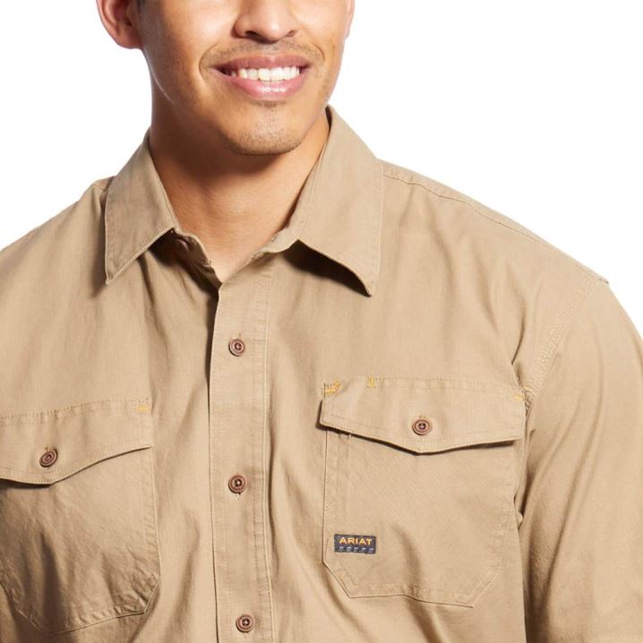 Ariat Rebar Made Tough DuraStretch Arbeits Shirt Khaki | VoU4pwAu