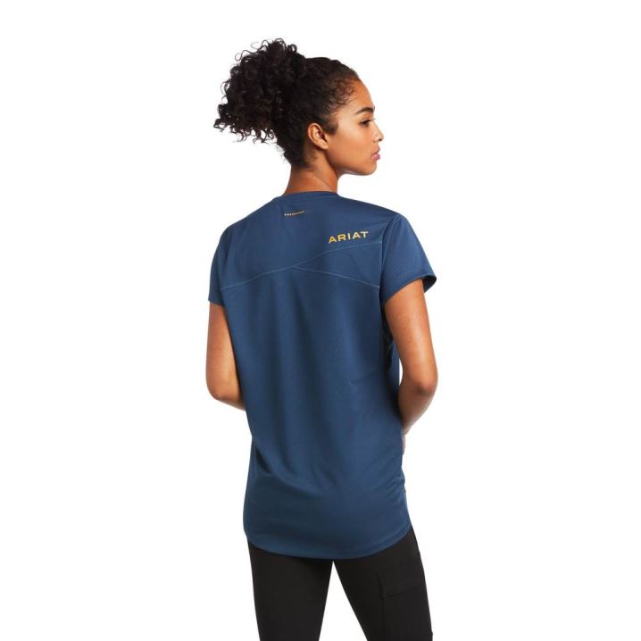 Ariat Rebar Polartec Elite All Season T-Shirt Blau Tiefesgrün | TkWJDJr0