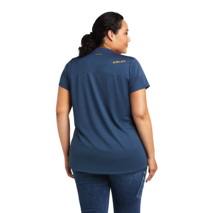 Ariat Rebar Polartec Elite All Season T-Shirt Blau Tiefesgrün | TkWJDJr0