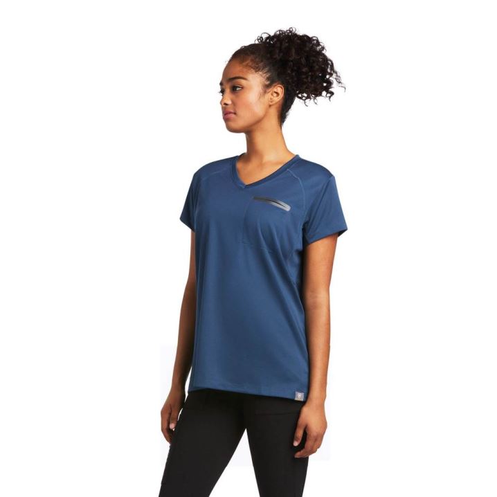 Ariat Rebar Polartec Elite All Season T-Shirt Blau Tiefesgrün | TkWJDJr0