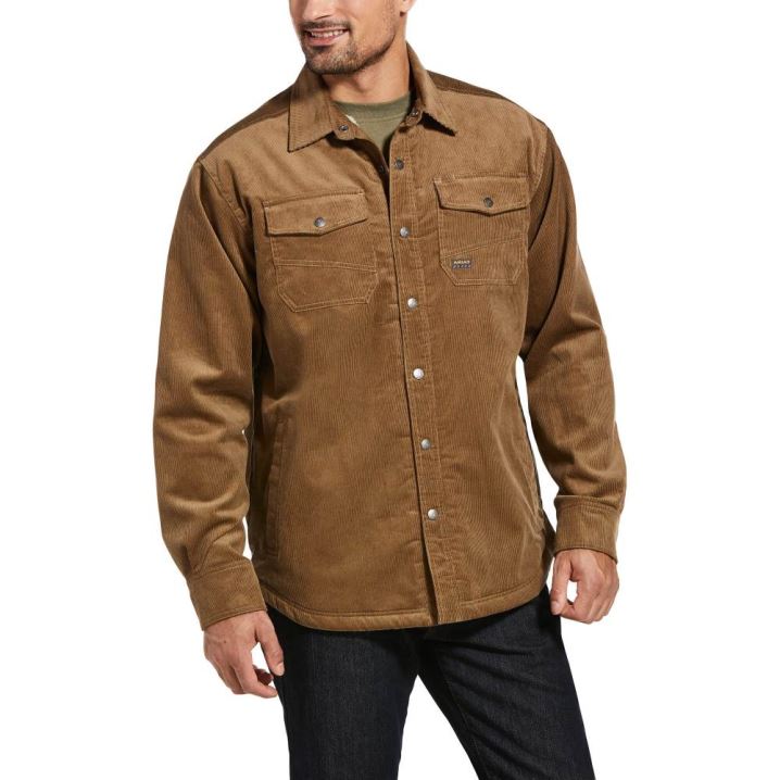 Ariat Rebar Sherpa-lined Corduroy Shirt Jacket Khaki | 5Gzm1K69