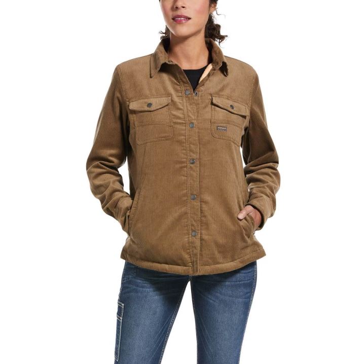 Ariat Rebar Sherpa-lined Corduroy Shirt Jacket Khaki | K5gXTqF3