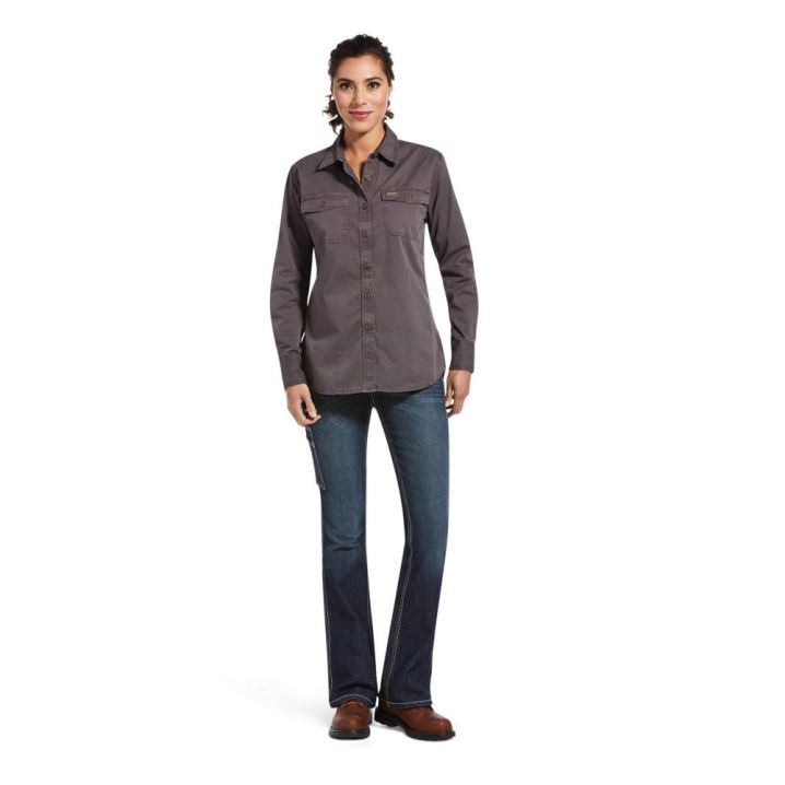 Ariat Rebar Washed Twill Arbeits Shirt Grau | eZuwwKbe