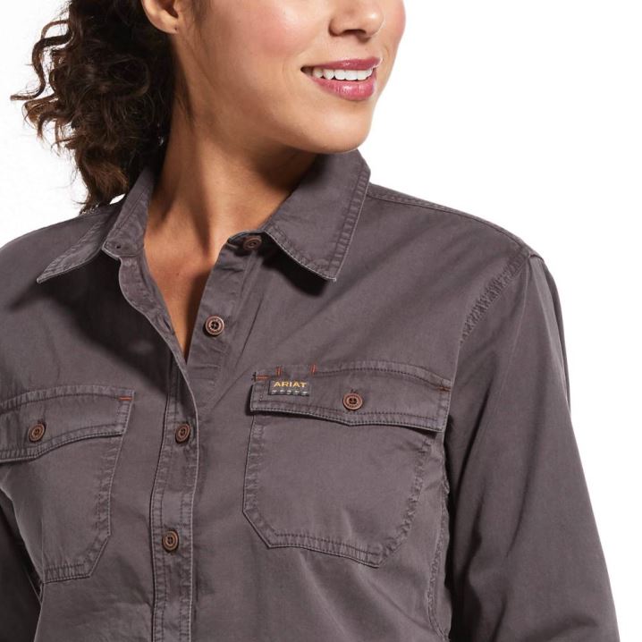 Ariat Rebar Washed Twill Arbeits Shirt Grau | eZuwwKbe