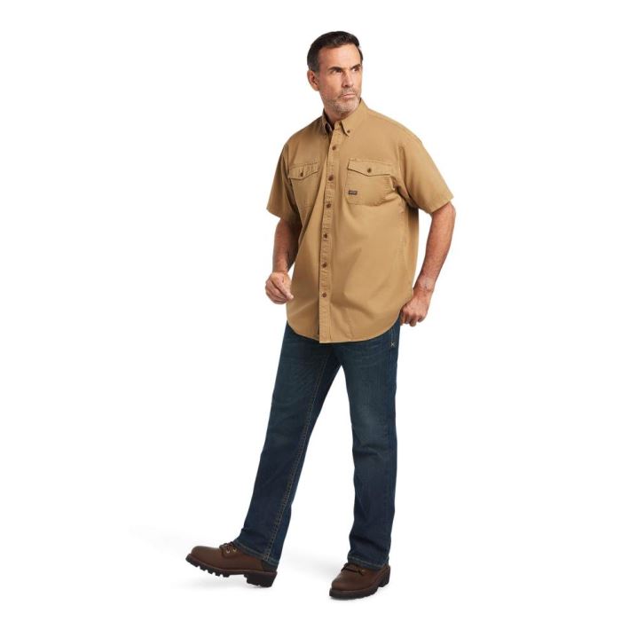 Ariat Rebar Washed Twill Arbeits Shirt Khaki | gQIYkYuU