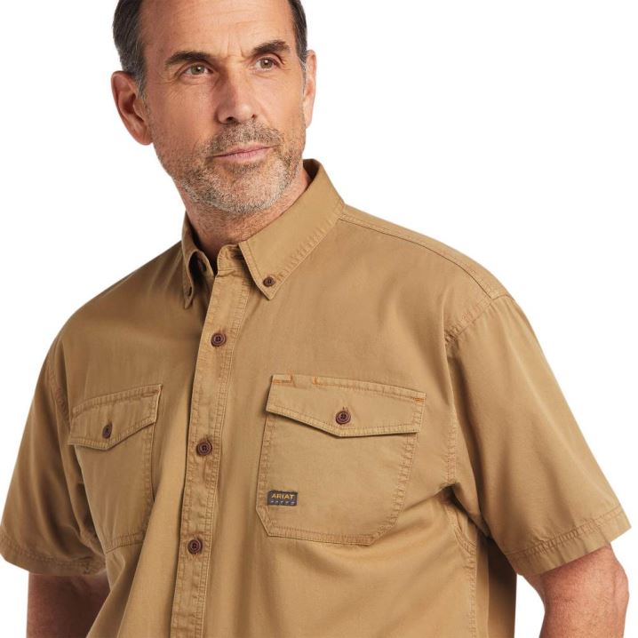 Ariat Rebar Washed Twill Arbeits Shirt Khaki | gQIYkYuU