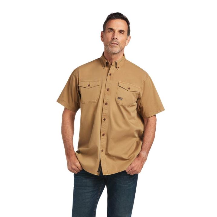 Ariat Rebar Washed Twill Arbeits Shirt Khaki | gQIYkYuU