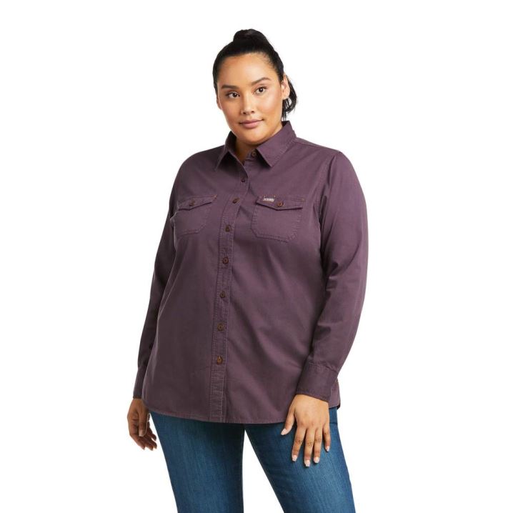 Ariat Rebar Washed Twill Arbeits Shirt Lila | i2QQ97jW