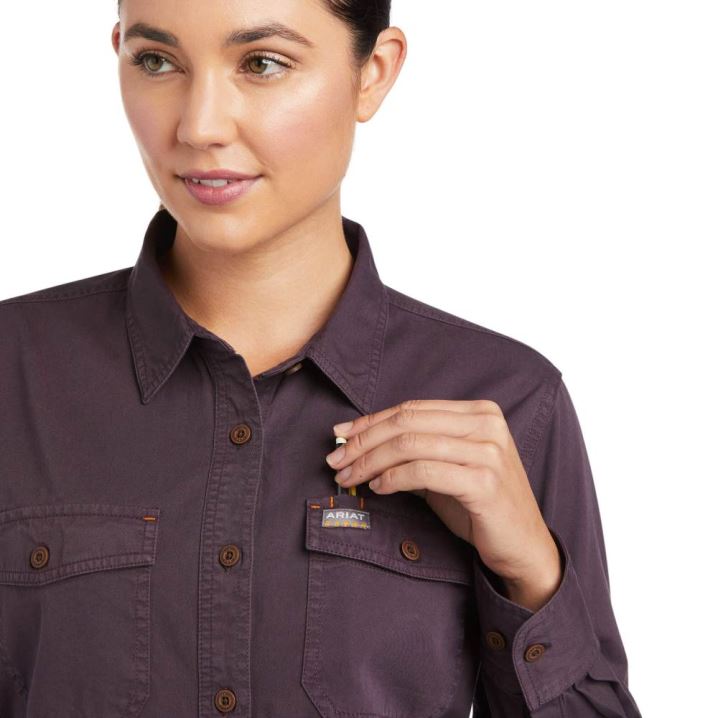 Ariat Rebar Washed Twill Arbeits Shirt Lila | i2QQ97jW